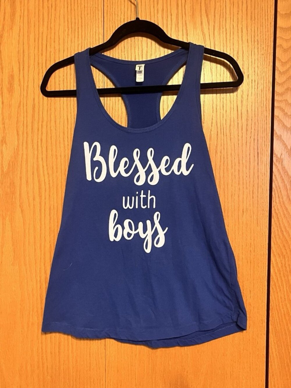“Blessed With Boys” Blue Racerback Tank Top Women’s Size L Large